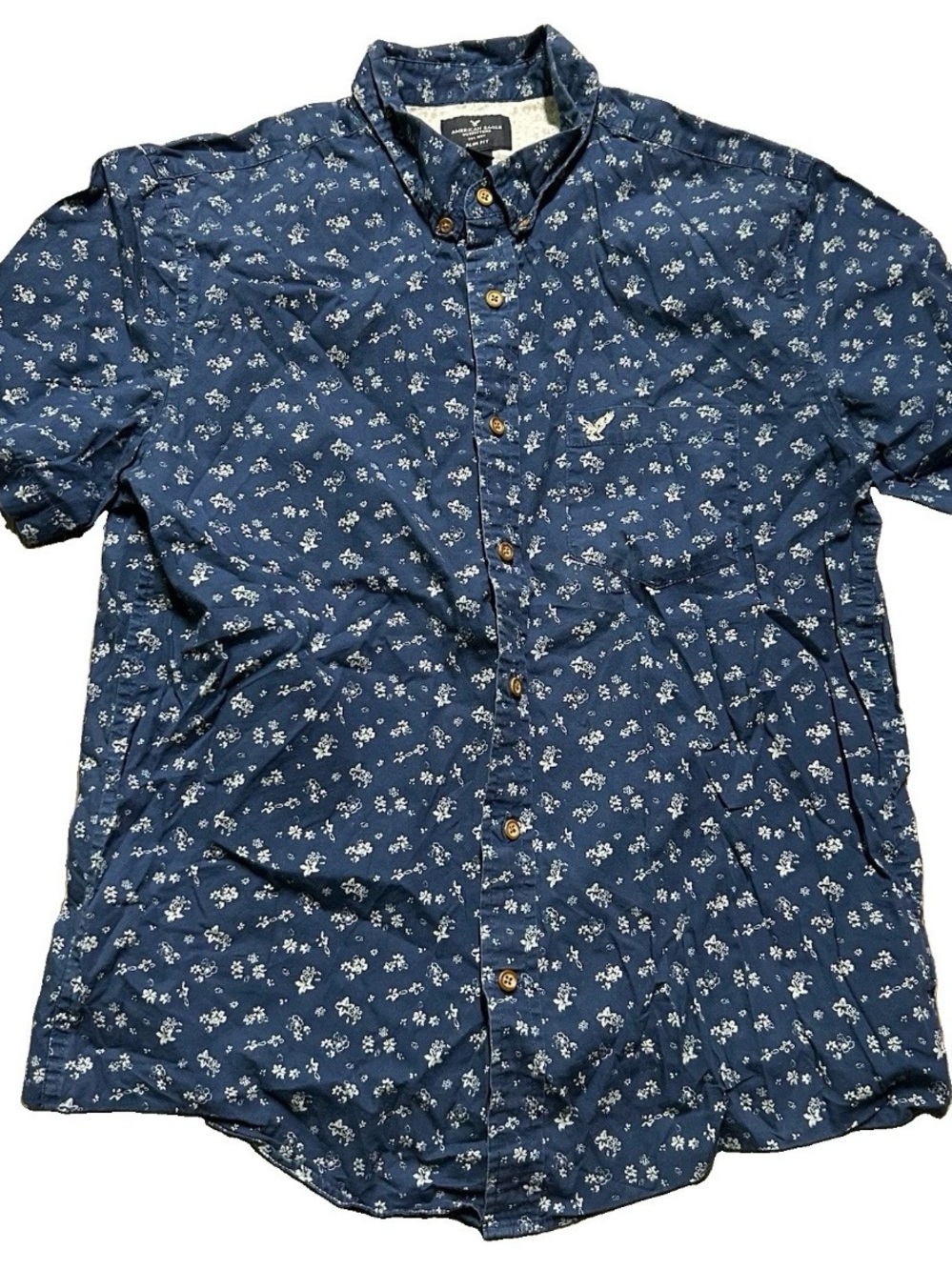 Menโs American Eagle Slim Fit Short Sleeve Button Up Shirt Size Medium